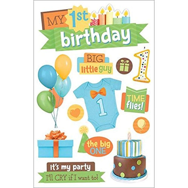 Paper House Productions STDM-209E 3D Stickers, 1st Birthday 'Boy', 5" x 7"